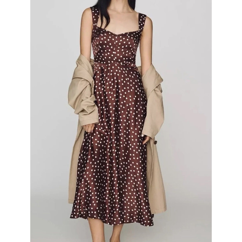 I'm Anthropologie Jocelyn Sleeveless Slip Midi Dress by Maeve, Brown Dot, L